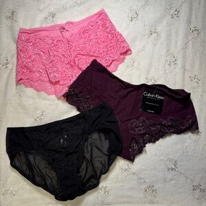 y2k lace + satin panty bundle (3‑pack) – fits like size large